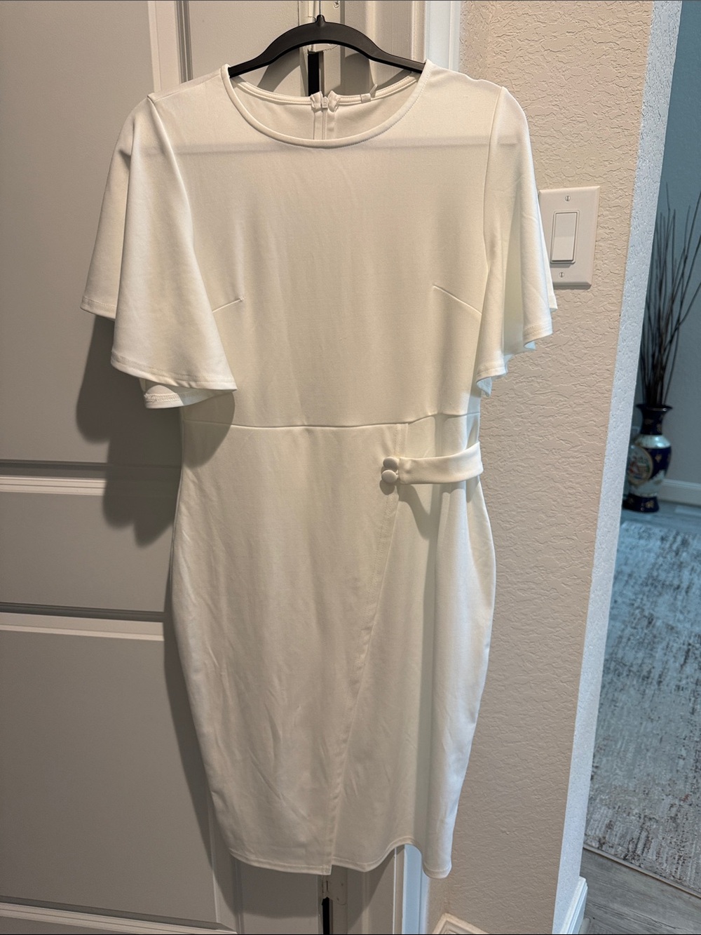 Kali White Flutter Sleeve Midi Dress